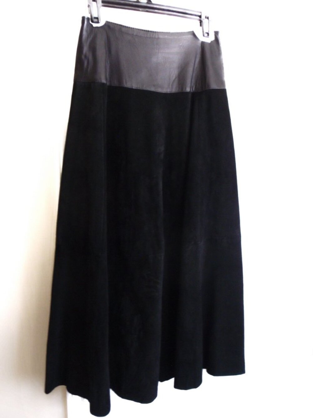 90s Danier Full Length Black Suede and Leather Skirt 100 Inch Swing Sz 10